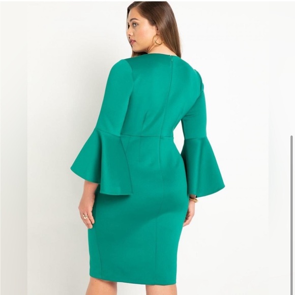 Eloquii Ultramarine Green Flare Sleeve Scuba Dress size 18 Plus Size Knee Length - Picture 3 of 12